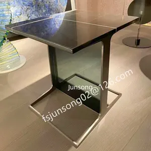 JS A73 2024 New Sintered Stone Rectangle Coffee Table Modern Metal End Table Lounge Corner Glass Table Lecong Factory Made