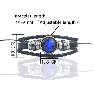 Vente en gros de bracelets Zodiac Glow in the Dark-Bracelets en cuir tressé noir avec breloques d'horoscope lumineuses, réglables - Product Image 5