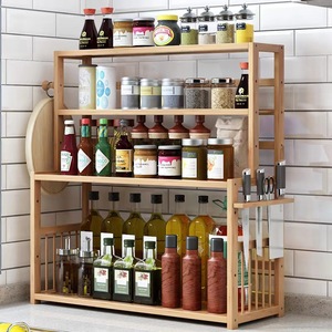 New Design <strong>Natural</strong> Bamboo 4-tier Standing Spice Rack Organizer Wooden Seasoning Storage <strong>Shelf</strong> Wholesale for Kitchen Countertop - Product Image 2
