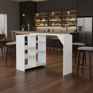 Mesa de Bar Rectangular Blanca de Madera Sintética, Mueble Multifuncional para el Hogar - Product Image 2