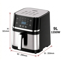 Friteuse à air intelligente grande capacité 9L, friteuse à air numérique multifonction en acier inoxydable pour usage domestique