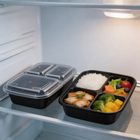 Boîte à lunch jetable en PP pour micro-ondes, à trois compartiments, pour la préparation de nouilles et de sandwichs
