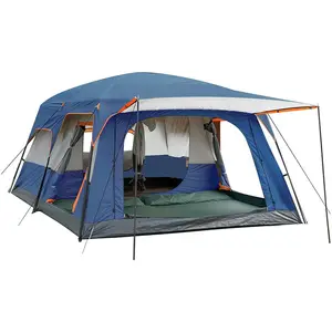 Barraca extra grande para 12 pessoas FamilyTents 2 quartos 3 portas 3 janelas malha grande barraca dupla camada para acampamento ao ar livre