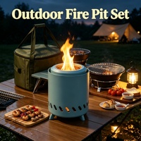Ensemble de foyer extérieur sans fumée en acier inoxydable, foyer à bois pour le camping, la cour, le patio, le barbecue
