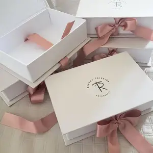 Custom Size And Design Surprise Two-pieces Lid And Base Bow Tie Cardboard Birthday Gift Pink Paper Packaging Box