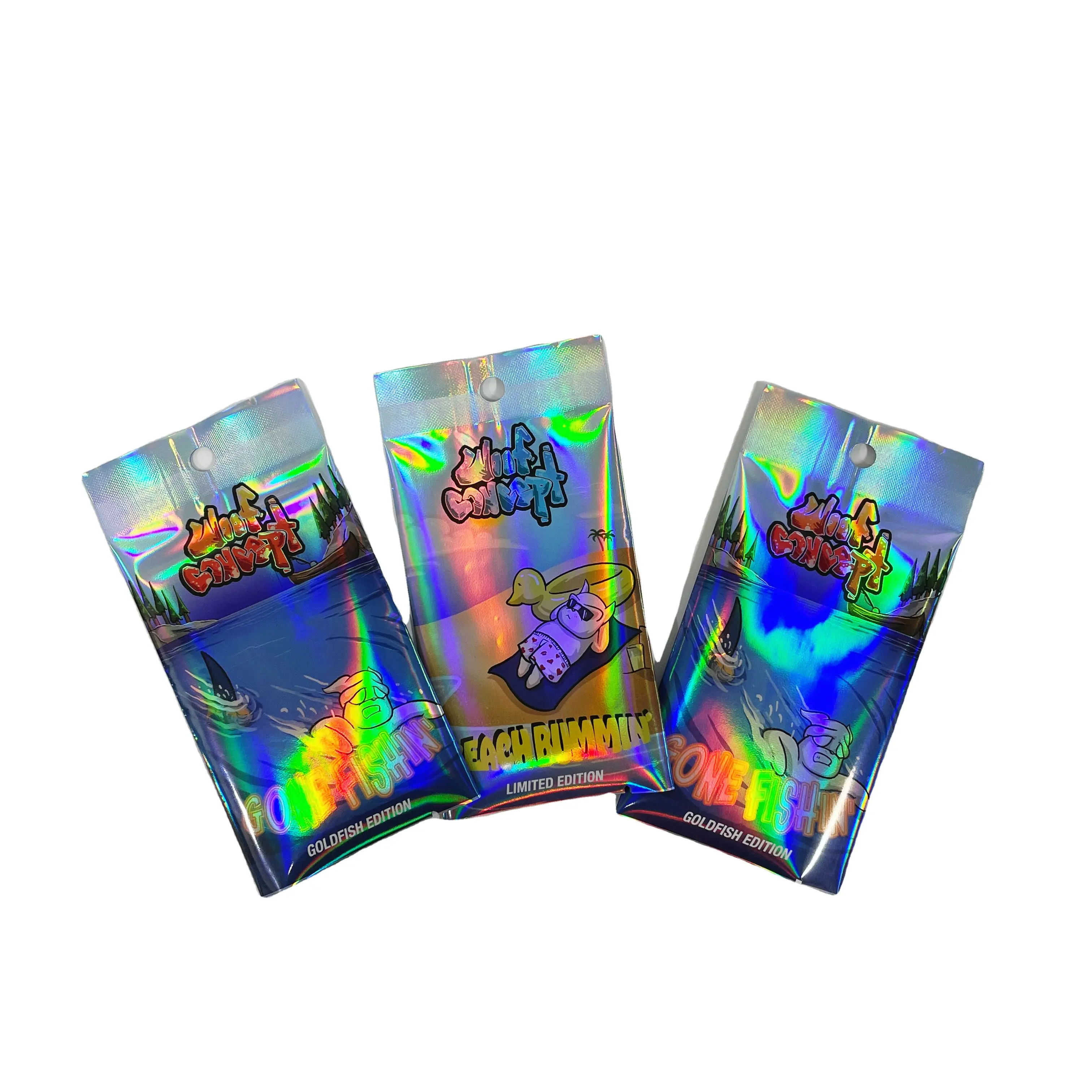 Digital print low MOQ custom print plastic bag heat seal hologram aluminum foil back seal bag with hole for card