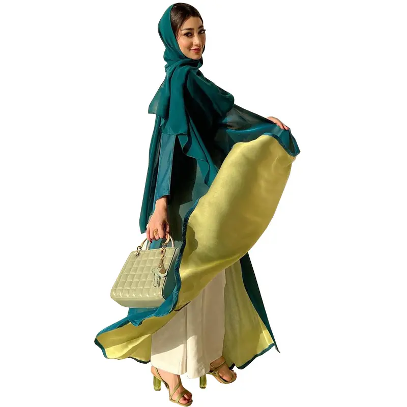 Women Muslim Dress Islamic Arabic Robe Elegant Dubai-inspired Abaya Coat and Chiffon Dress Set