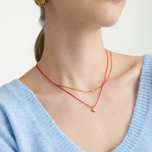 Collar de Doble Capa de Acero Inoxidable Chapado en Oro de 18K con Forma de Corazón, Cadena de Cuerda Roja, Joyería para Mujer, Regalo, Colgante, Collar de Moda - Product Image 2