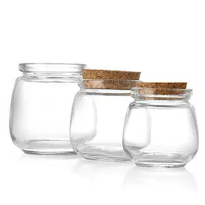 Frascos de vidro vazios 7oz 200ml, frascos vazios claros de pudim, com tampa de cortiça, frascos de vidro para utensílios de casamento