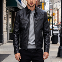 Veste en similicuir PU personnalisée pour homme, style motard vintage, col montant, poches zippées, streetwear, vêtements d'extérieur pour homme TKAN1040