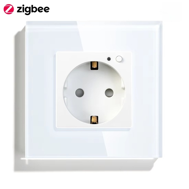 SLS Tuya Smart Wall Socket EU Schuko Outlet Glass Panel Power Monitor Remote Control Alexa Google Home Wi-Fi 16A