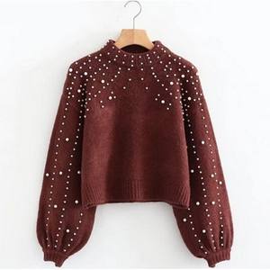 Vente en gros pull-over personnalisé de haute qualité pour femmes pull-over à col rond de style européen et américain pull-over à bulles de perles décoration de perles - Product Image 2