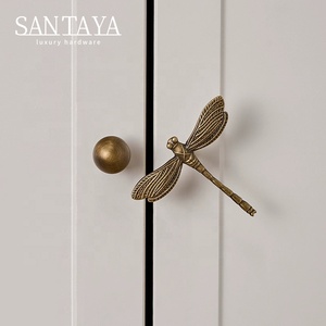 Gagang Kabinet Dapur Santaya Solid Antique Brushed Brass, Kenop Laci Lemari Kamar Tidur, Gagang Furnitur Perunggu - Product Image 4