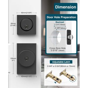 ชุดลูกบิดประตูและกลอนล็อคภายนอก Calzibeno สีดำด้าน แบบกุญแจเดียวกัน สำหรับประตูไม้ ล็อคทางเข้าทันสมัย - Product Image 3