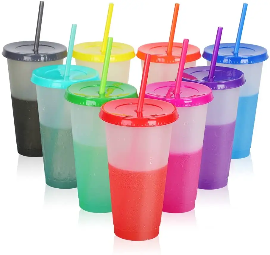 वयस्कों के बच्चों के लिए 24oz बड़े रंग बदलते कप लंबा आइस्ड ठंड पुआल पीने के प्यारा <span class=keywords><strong>गिलास</strong></span> कप थोक पुन: प्रयोज्य प्लास्टिक tumblers
