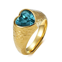 Vente en gros de bagues en forme de cœur massives et imposantes, style antique rétro, en or, rubis et grenat, pour femmes, bijoux en acier inoxydable, bijoux en or tendance