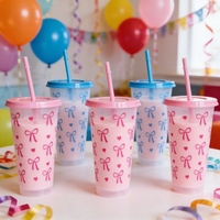 Prix Usine Nouvelle Arrivée Gobelets Réutilisables Écologiques en Plastique de 24 oz avec Couvercle et Paille pour Boissons Froides, Idéaux pour le Camping et les Voyages, Blanc Rose Bleu avec Logo