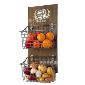 Wooden Wall Mounted Fruit <b>Storage</b> <b>Basket</b> Double Layer Wrought Iron Rack For Kitchen Vegetables And Fruits <b>Large</b> Capacity - Product Image 5
