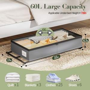 Bacs de rangement sous lit personnalisés avec roulettes, couvercles transparents, organisateur roulant pour vêtements, chaussures, jouets, couvertures - Product Image 4