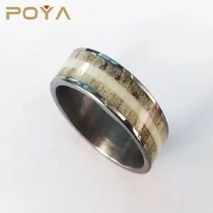 POYA Wedding Band 8mm Rings Comfort Fit Two-tone Deer Antler Inlay Hunter Tungsten Engagement MEN'S Gift Party Invisible Setting
