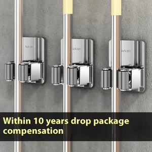 Support mural adhésif en acier inoxydable pour <span class=keywords><strong>balai</strong></span> et serpillière, sans perçage, crochet robuste, organisateur pour salle de bain, cuisine, salon - Product Image 2