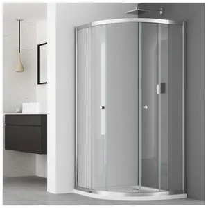 Moins cher Chrome 70x70x185cm verre trempé Double porte coulissante en aluminium encadré cabine de douche de style rond