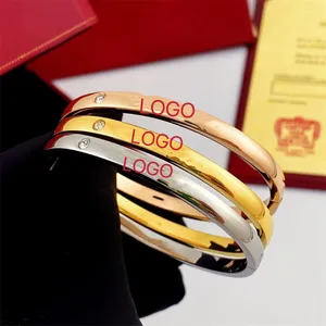 HC, superventas, brazalete de lujo de acero inoxidable, de calidad circonitas, brazalete famoso con letras doradas y plateadas con LogoWomen, regalo de joyería