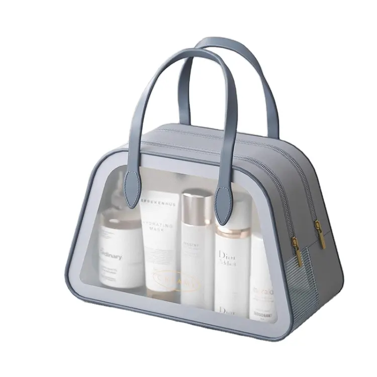 WALUE grande capacità in PVC impermeabile portatile da viaggio borsa cosmetica trasparente per il trucco con lo Scrub in pelle da toilette