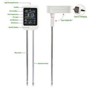 เครื่องวัดดินดิจิตอล 6 in 1 พร้อมจอ LED วัดค่า pH ความชื้น แสง อุณหภูมิ ความชื้นในอากาศ และความอุดมสมบูรณ์ของดิน สำหรับทำสวน - Product Image 2