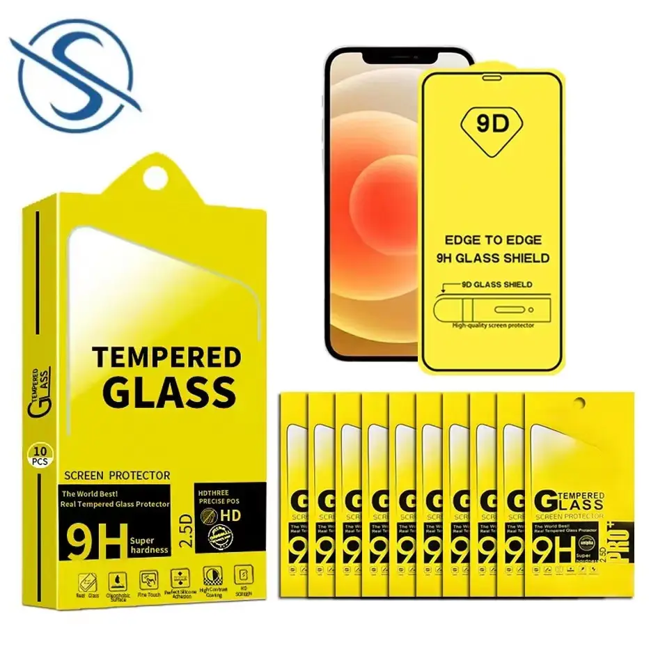 Pelindung layar tempered glass, lem penuh 9D pelindung layar iphone 12 11 13 14 15 pro max kaca tempered