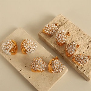 Boucles <span class=keywords><strong>d</strong></span>'oreilles chic et luxueuses, personnalisées, plaquées or 18 carats, en acier inoxydable géométrique, avec perles artificielles et diamants, pour femmes - Product Image 2