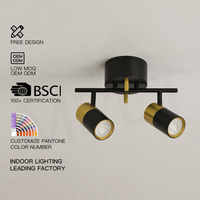 Plafonnier minimaliste GU10 avec bras réglables, 2 spots de 9W, corps en fer et aluminium électroplaqué, finition noir et or pour la maison