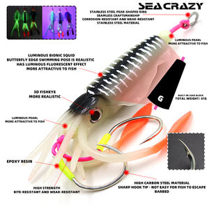 OEM ODM Señuelo Artificial Luminoso/UV <span class=keywords><strong>de</strong></span> 61g, tipo <span class=keywords><strong>Calamar</strong></span> y Faldas <span class=keywords><strong>de</strong></span> Pulpo con Anzuelo, para <span class=keywords><strong>Pesca</strong></span> <span class=keywords><strong>de</strong></span> Atún <span class=keywords><strong>en</strong></span> Río y Lago - Product Image 4