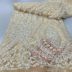 Tessuti in Pizzo con Paillettes e Perline di Alta Qualità Nigeriana, Delicato Pizzo per Abiti <span class=keywords><strong>da</strong></span> <span class=keywords><strong>Sposa</strong></span> e <span class=keywords><strong>da</strong></span> Cerimonia - Product Image 5