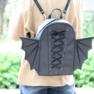Maßgefertigter Schwarzer Fledermausflügel-Rucksack Neuartige Gothic <span class=keywords><strong>Goth</strong></span> Punk Spitzen-Lolita-Tasche Teufel-Hexe Damen-Umhängetasche - Product Image 4
