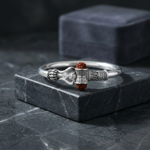 <b>Men's</b> Fashion Silver <b>Bangle</b> with Rudraksh Elegant <b>Men's</b> Accessory - Product Image 2