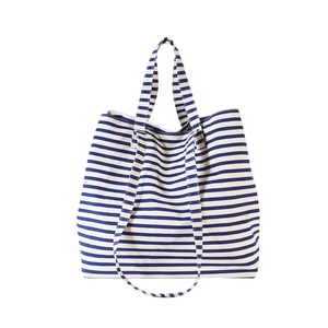 Larger Capacity Canvas <b>Beach</b> <b>Bag</b> With Stripe Reusable Cotton Shopping Handbag Ladies Tote <b>Bags</b> - Product Image 2