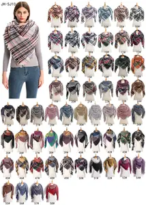 Оптовая продажа, женская теплая длинная шаль, зимняя шаль, большие шарфы, клетчатый треугольный шарф