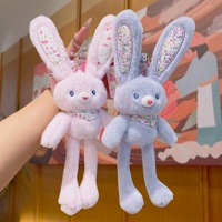 Porte-clés en peluche lapin personnalisé OEM avec oreilles extensibles, breloque de sac lapin floral mignon, jouet interactif anti-stress, cadeau promotionnel en gros