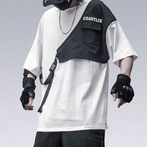 جودة عالية مخصصة كاذبة 2 قطعة تصميم شال سترة الشارع الشهير تي شيرت أسود مع جيب عارضة تي شيرت الرجال - Product Image 2