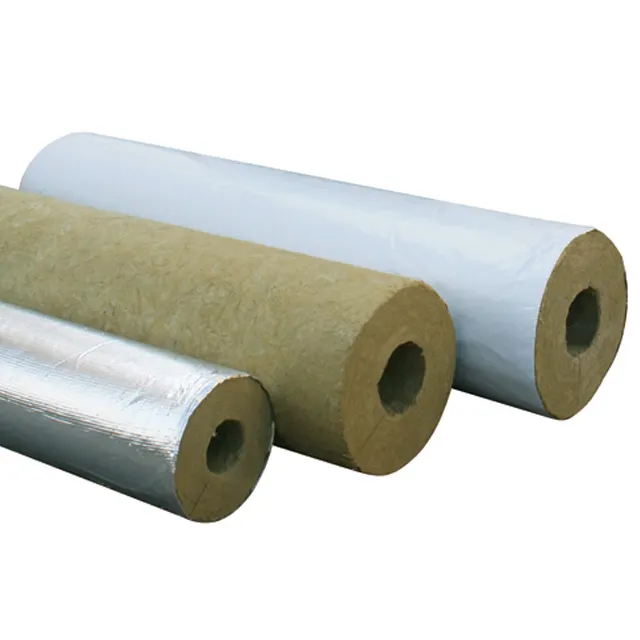 Cheap price Philippines basalt wool steam pipe insulation 100kg/m3 fireproof aluminum foil veneer rock wool pipe tube insulation