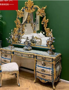 Juego de dormitorio de lujo <span class=keywords><strong>barroco</strong></span> hecho a mano 2023, Villa italiana clásica, tallado en madera, diseño francés, cama crema azul para uso doméstico en Hotel - Product Image 5