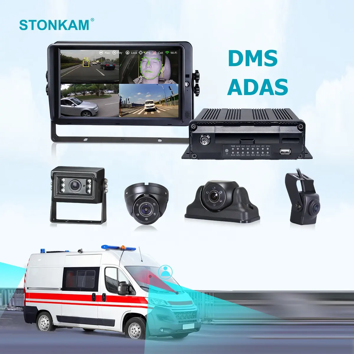 Видеорегистратор с функцией записи в режиме реального времени, GPS, 3G, 4G, Wi-Fi, 4 канала