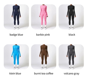 Wholesale Sports Jumpsuits Long Sleeve Zipper Elastic Yoga Ribbed Overalls Women Activewear Workout <strong>Clothes</strong> Dancing Jumpsuit - Product Image 3