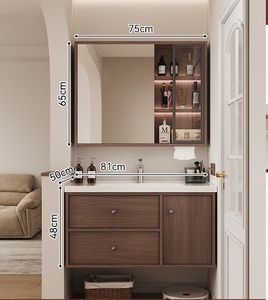 Luxury <b>walnut</b> Wall-Mounted Modern Hotel-Style Eco-Friendly Bathroom Vanity Smart <b>Mirror</b> Lacquer Finish MDF Melamine Board - Product Image 2