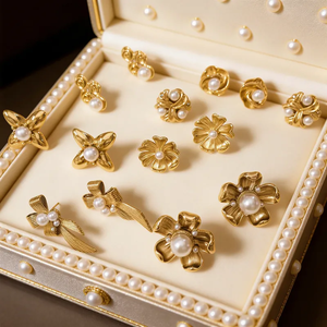 Pendientes de Perlas Artificiales de Acero Inoxidable 304 Chapados en Oro de 18K de Lujo, Pendientes Geométricos para Mujer, Accesorios - Product Image 1