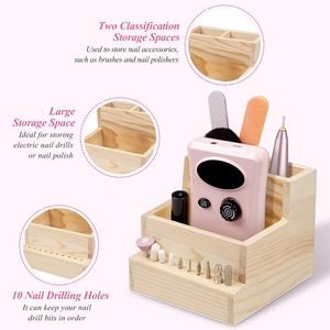 <b>Wooden</b> Storage Box Nail Tool Organizer With Drawers And Partitions For Makeup Brush And <b>Drill</b> <b>Bits</b> - Product Image 2