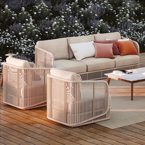 Lujo moderno al aire libre silla de mimbre salón marco de aluminio terraza al aire libre de tres plazas salón Jardín sofá - Product Image 2