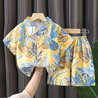 Vêtements pour enfants, ensemble de plage d'été en polyester à manches courtes pour enfants, avec short et chemise, motif de dessin animé