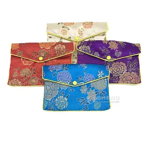 SHERO Handmade Custom Jewelry Silk Purse Pouch Gift Bags Chinese Brocade Jewelry Pouch Zipper Envelope Brocade bag